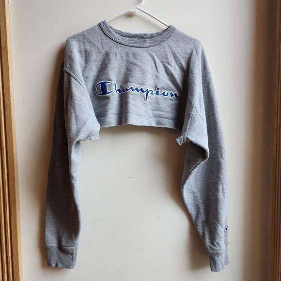 Champion Gray High Crop Long Sleeve Sweatshirt Size Large - Picture 7 of 14